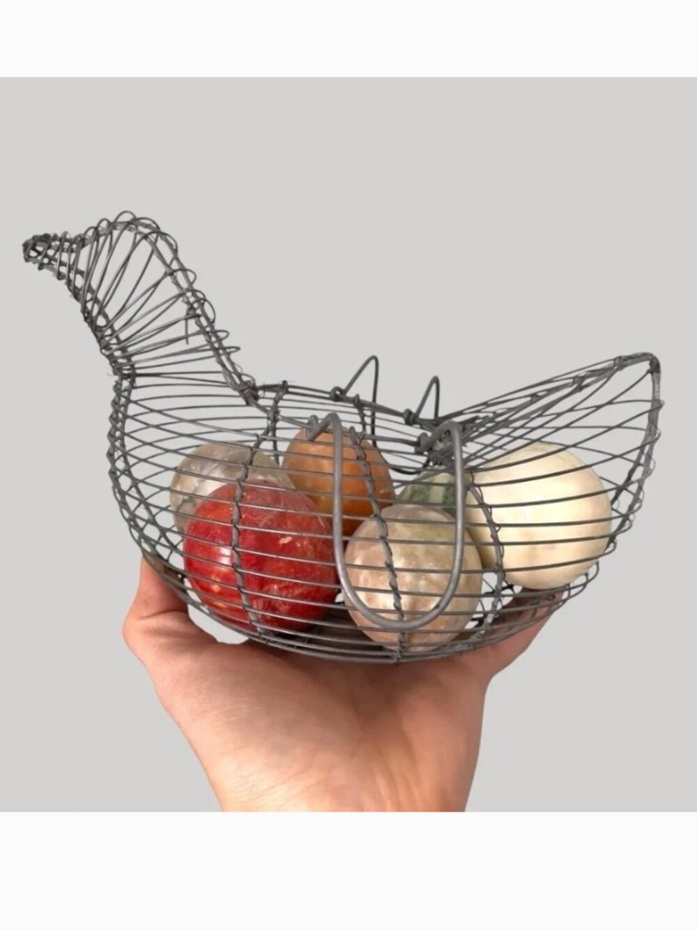 Vintage chicken wire basket with crystal gem eggs
